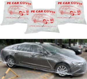 LuliKa 3 Packs Disposable Car Cover Clear Plastic Car Cover Universal Rain Dust Garage Cover with Elastic Band Medium (12.4 FT x 21.6 FT)…